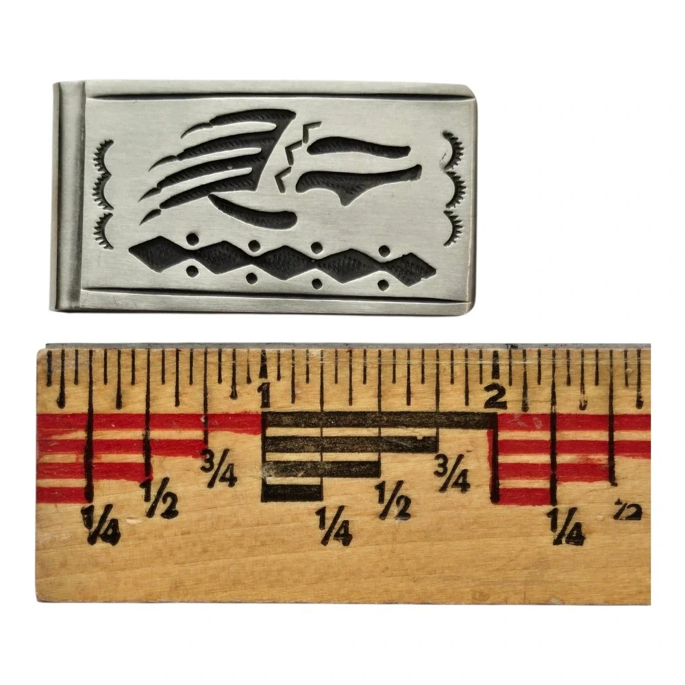Native American Sterling Silver Bear Claw Overlay Money Clip Hallmark B 24.9g